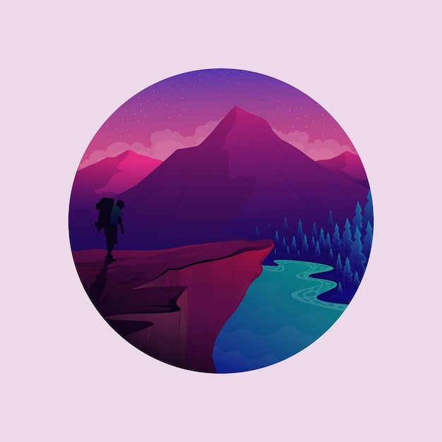 Wandern berg logo design landschaft vektor-illustration