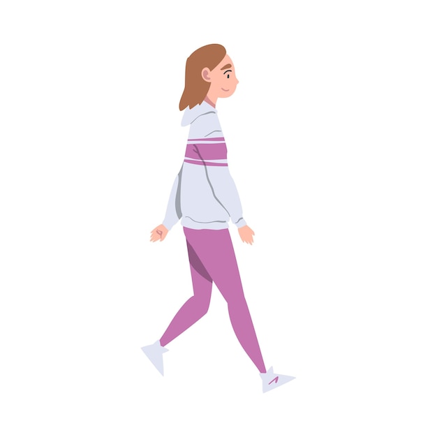 Wandernde Frau macht Schritte nach vorne Seitenschau-Vektorillustration