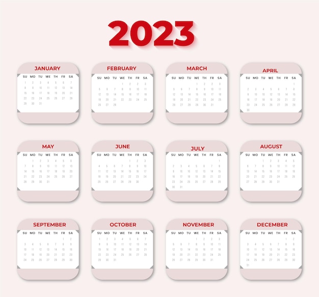 Wandkalender 2023 design, flache kalendervorlage 2023, moderne kalenderdesignvorlage 2023