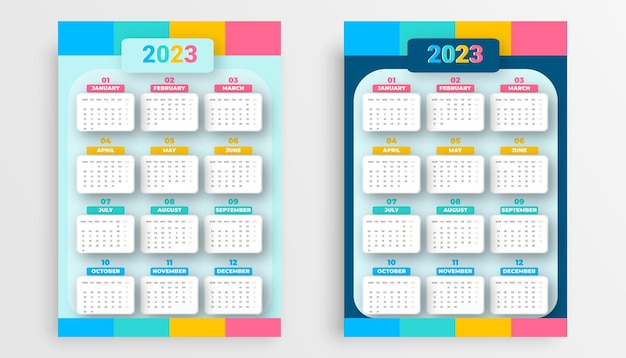 Wandkalender 2023 jahr. 2023 druckfertige kalenderdesignvorlage.