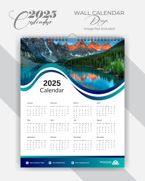 Wandkalender 2025 jahrgröße 16 20 zoll vorlage 12 monate woche beginn
