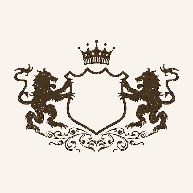 Wappen Emblem mit Krone und Löwen Vorlage