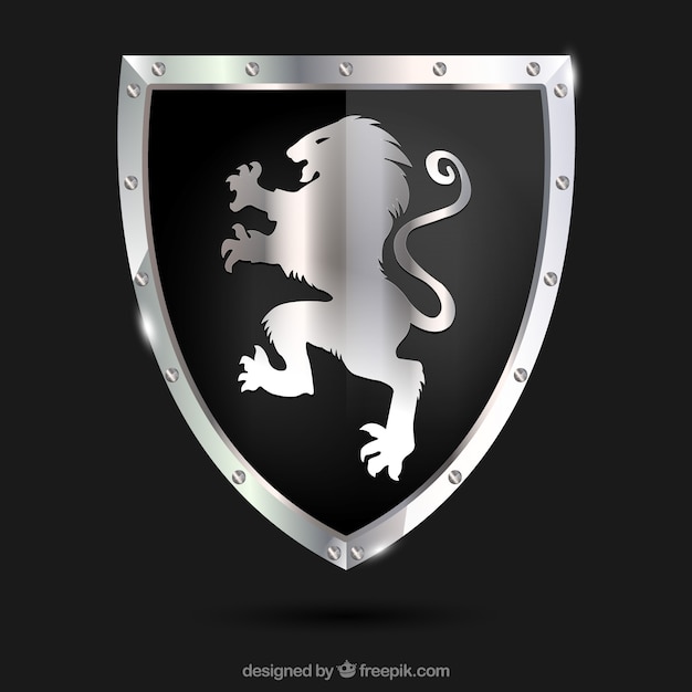 Wappenschild mit silbernen löwen