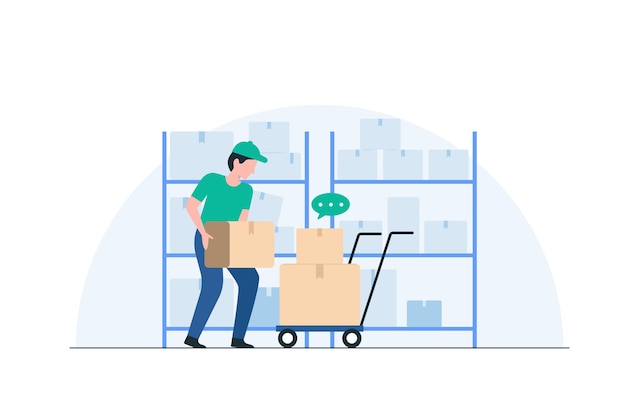 Warehouse Associate Handling von Produkten sorgfältig Illustration
