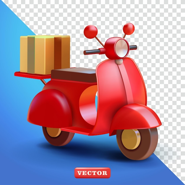 Waren- und Paketlieferungsscooter 3D-Vektor geeignet für Geschäfts- und Elementdesign