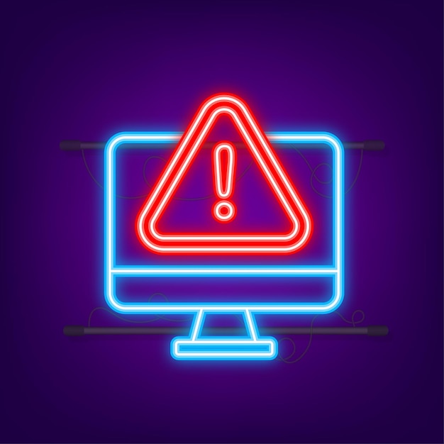 Warnmeldung laptop-benachrichtigung neon-symbol gefahrenfehler warnt laptop-virusproblem