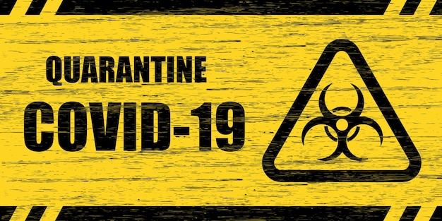 Warnschild Coronavirus Zerkratzte Holzplatte mit der Aufschrift Quarantäne COVID19