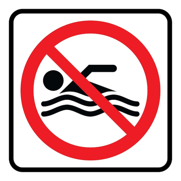 Vektor warnschild „nicht schwimmen“ kein schwimmsymbol auf weißem hintergrund