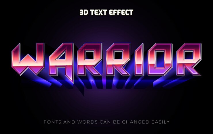 Vektor warrior retro 3d-bearbeitbarer text-effekt-stil