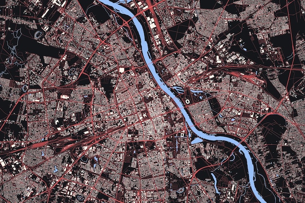 Warschau, stadt, hauptstadt, von, polen, vektor, extrem, ausführlich, landkarte, abstrakt, hintergrund