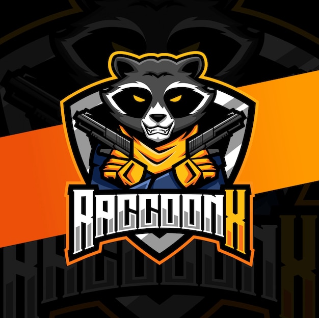 Waschbär mit waffen maskottchen esport logo design