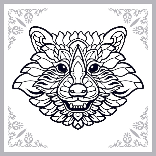 Waschbär-Zentangle-Künste isoliert auf weißem Hintergrund