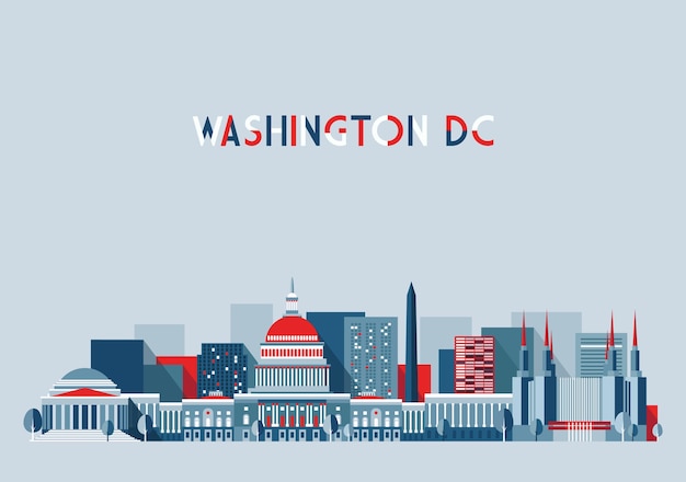 Washington-skyline, vektorillustration, flaches design