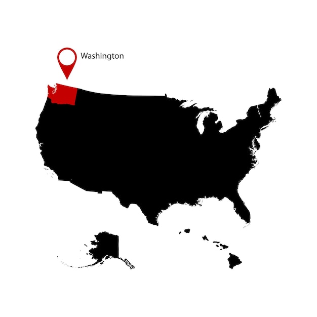 Washington State in der Karte der Vereinigten Staaten auf weißem Hintergrund
