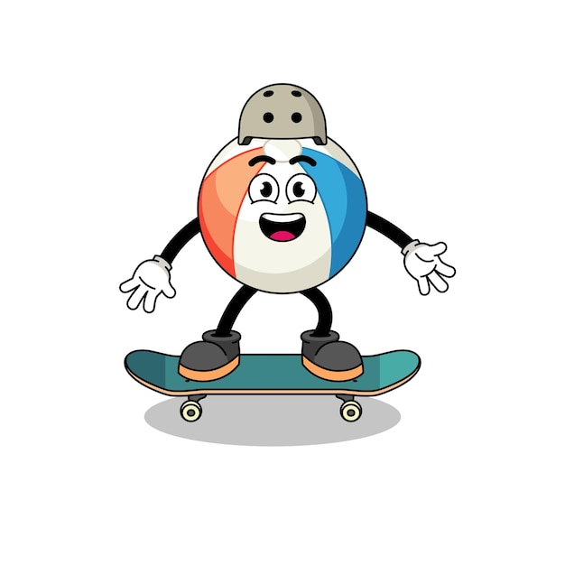 Vektor wasserball-maskottchen, das ein skateboard spielt