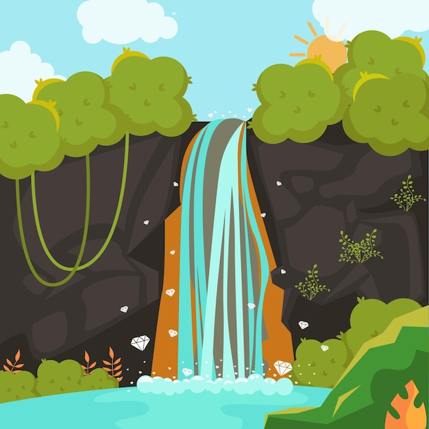 Wasserfall-dschungellandschaft. tropische naturlandschaft