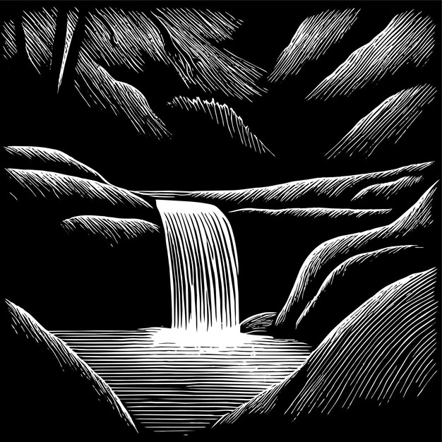 Vektor wasserfall in der waldvektor-illustration