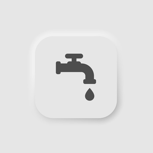 Wasserhahn mit Wassertropfen-Symbol im Neumorphismus-Stil Symbole für Unternehmen weiß UI UX Hygienesymbol Wasserspender Hände waschen Neumorphischer Stil Vektorillustration