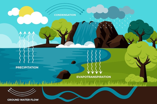 Vektor wasserkreislauf im flachen design