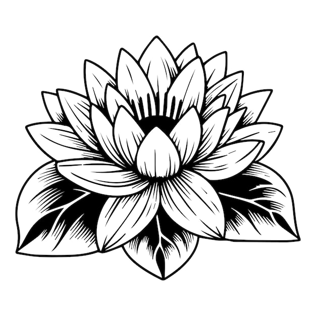Vektor wasserlilie-tattoo schwarz-weiß-tattoo wasserlilie minimalistische geometrische wasserlilie-tattoo