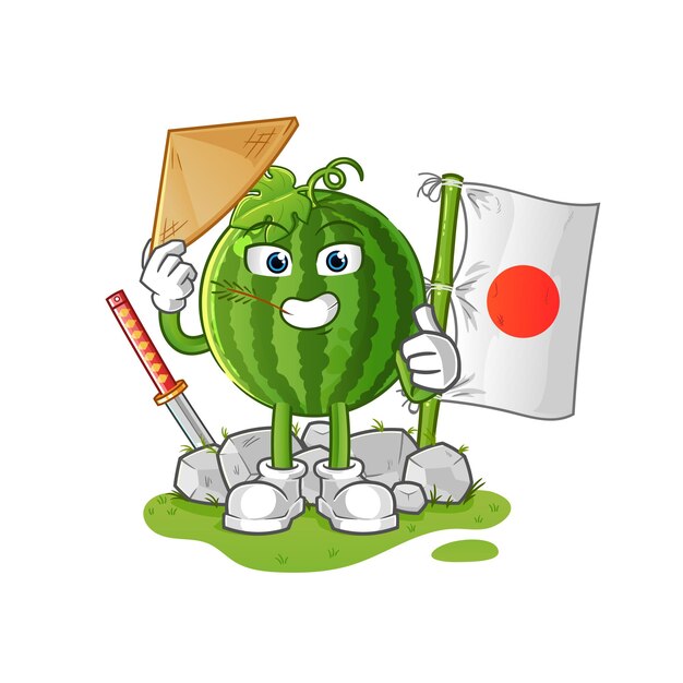 Wassermelone japanischer Vektor. Zeichentrickfigur