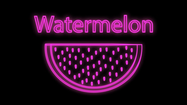 Wassermelone mit Samen auf einem schwarzen Hintergrundvektorillustrationsmusterneon in der purpurroten Farbe hell
