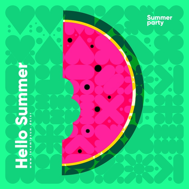 Vektor wassermelone sommer flat vector illustration sommerzeit hintergrundmuster zum thema sommerurlaub wochenende strand perfekter hintergrund für poster cover art flyer banner