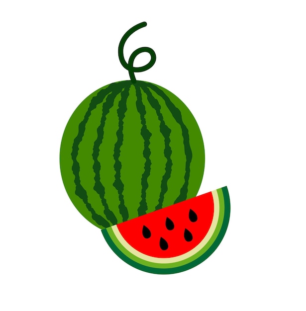 Wassermelone-vektor-symbol auf weißem hintergrund, flach, cartoon-stil. für webdesign und print. eps 10