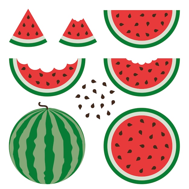 Wassermelone Zeichen Vektor-Set auf weißem Hintergrund