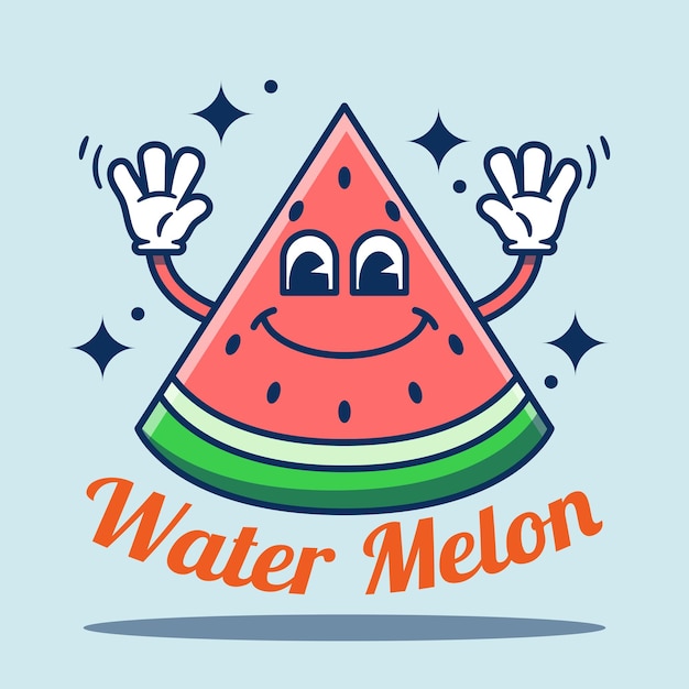 Wassermelonen-charakterillustration im retrostil