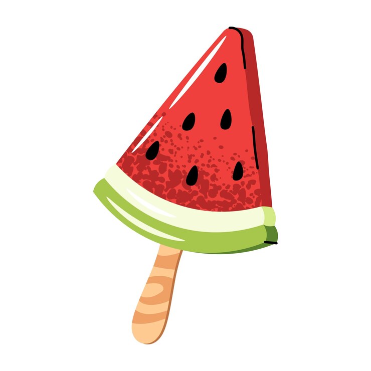 Vektor wassermelonen-eis auf einem auf weiß isolierten stock. flaches design. vektor-illustration eines erfrischenden fruchtdesserts. perfekt für logos, aufkleber, verpackungen, sommer-branding-etiketten, lebensmitteldekoration, soziale medien.