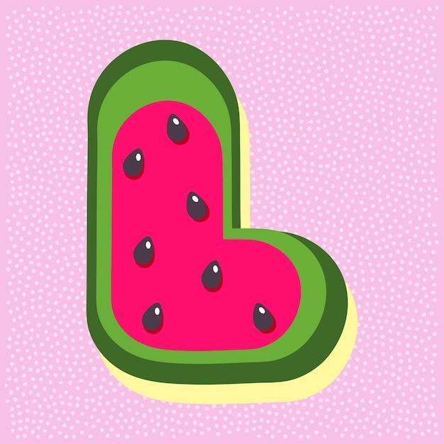 Wassermelonen-Fruchtstil-Alphabet-Textbuchstabe L