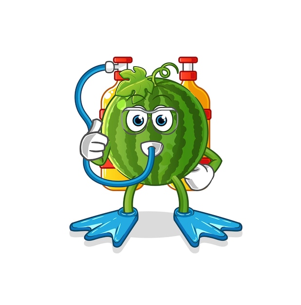 Wassermelonen-taucher-cartoon. cartoon-maskottchen-vektor