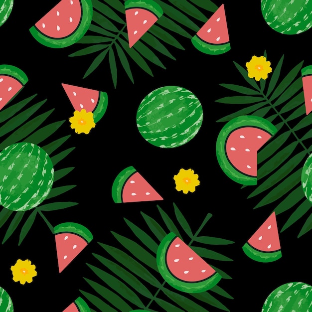 Wassermelonen- und tropenmuster digitale tracing-illustration