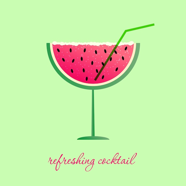 Vektor wassermelonencocktail ein glas in form eines frischen sommergetränks mit wassermelone logo-emblem oder banner