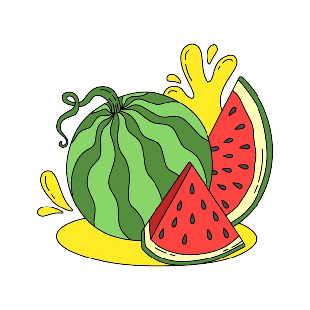 Wassermelonengekritzel vektorfarbillustration lokalisiert auf weiß