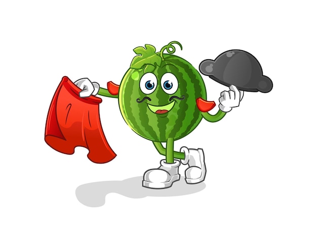 Wassermelonenmatador mit roter stoffillustration. zeichenvektor