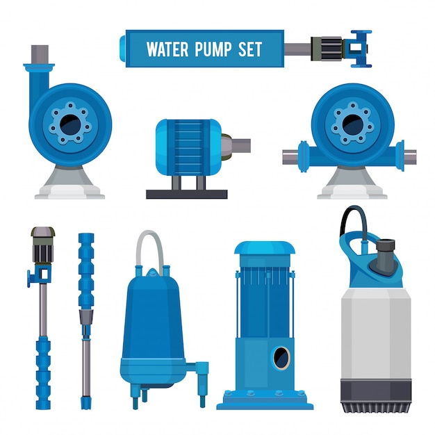 Vektor wasserpumpen, industriemaschinen elektronische pumpe stahlsysteme abwasser aqua kontrollstation symbole