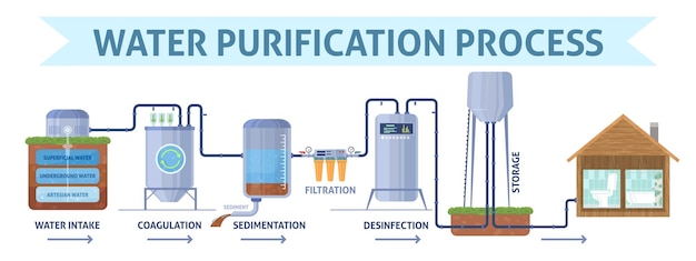 Wasserreinigungsprozess Schritt Vektoranzeigen Poster