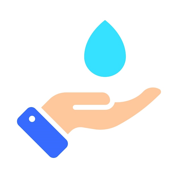 Wassertropfen auf dem Handflächenliniensymbol Flüssige Feuchtigkeit Durst Regen Natur Meer Fluss See Strömung Vektorfarbsymbol auf weißem Hintergrund für Unternehmen und Werbung