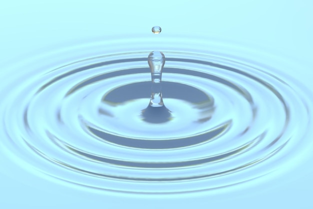 Wassertropfen oder Regentropfen fallen auf den Hintergrund der Wasseroberfläche und erzeugen runde Wellen, die mit Reflexion spritzen. Vektor-Illustration