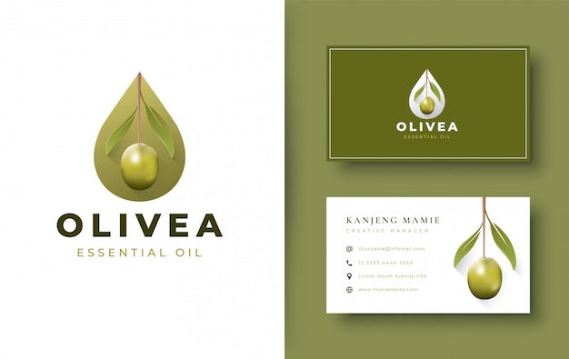 Wassertropfen / olivenöl-logo und visitenkartenentwurf