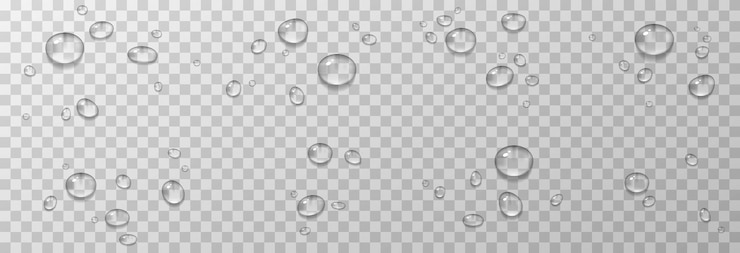 Vektor wassertropfen. tropfen, kondensation an der oberfläche. realistische tropfen auf transparent.