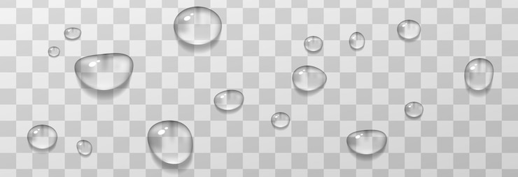 Vektor wassertropfen. tropfen, kondensation an der oberfläche. realistische tropfen isoliert transparent.