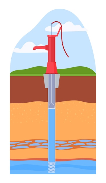 Vektor wasserversorgungsbrunnen in wohngebäuden infografiken von bodenschichten und grundwasser