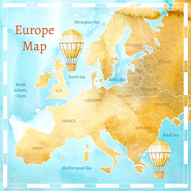 Vektor watercolor old europe map illustration