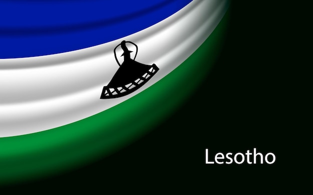 Wave-flagge von lesotho auf dunklem hintergrund