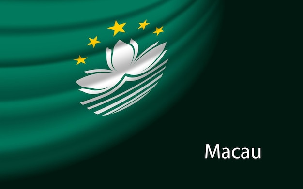 Wave-Flagge von Macau auf dunklem Hintergrund Banner- oder Bandvektorvorlage