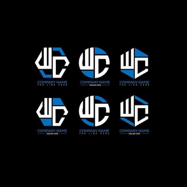 WC minimalistisches und klassisches Logo-Set-Design WC Monogramm Polygonal und Kreisform-Vektor
