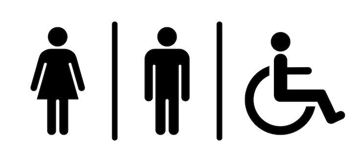 Vektor wc-zimmer-symbol mann frau und behinderte silhouette mann frau und toilette behindertensymbol